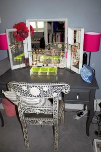 dressing table pink lamp shades. Karen Kennedy of Indigo Rye for Charis White blog