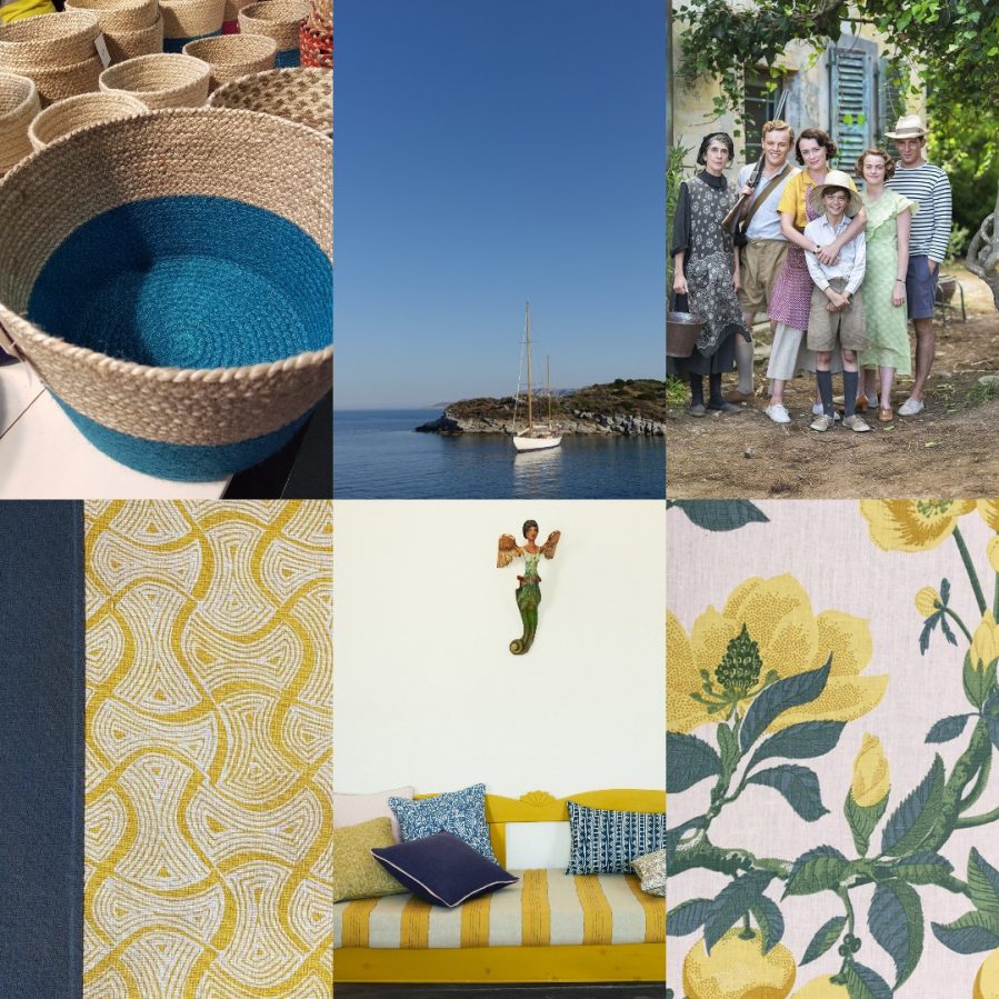 Collage of Mediterranean style including shot of The Durrells courtesy of ITV/Pinterest on Charis White interiors blog