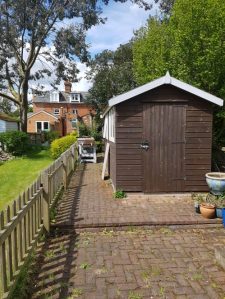 Before shot of end of shed/Charis White Interiors blog